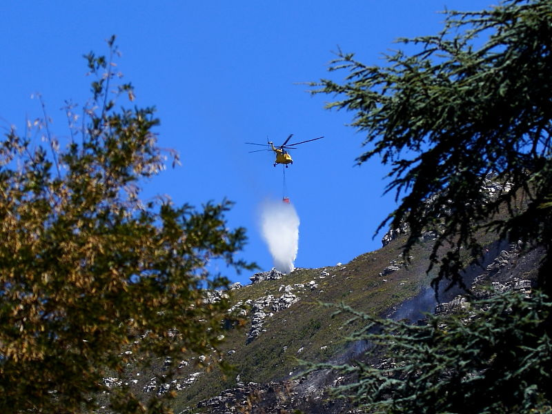 Fire fighting with helecopters on the slopes of Table mountain Cape Town South Africa  © Steve Ogden